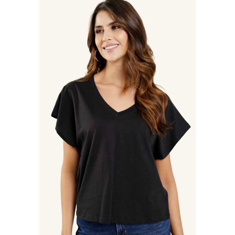 RAGGED - Camiseta escote en v Negro Ragged