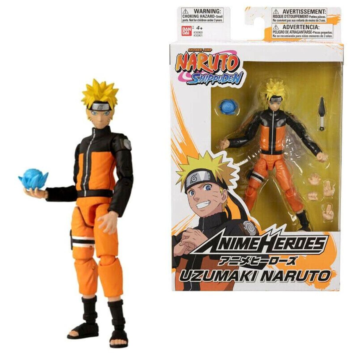 BANDAI - Naruto Uzumaki Figura acción Anime Heroes Bandai 16 Cm