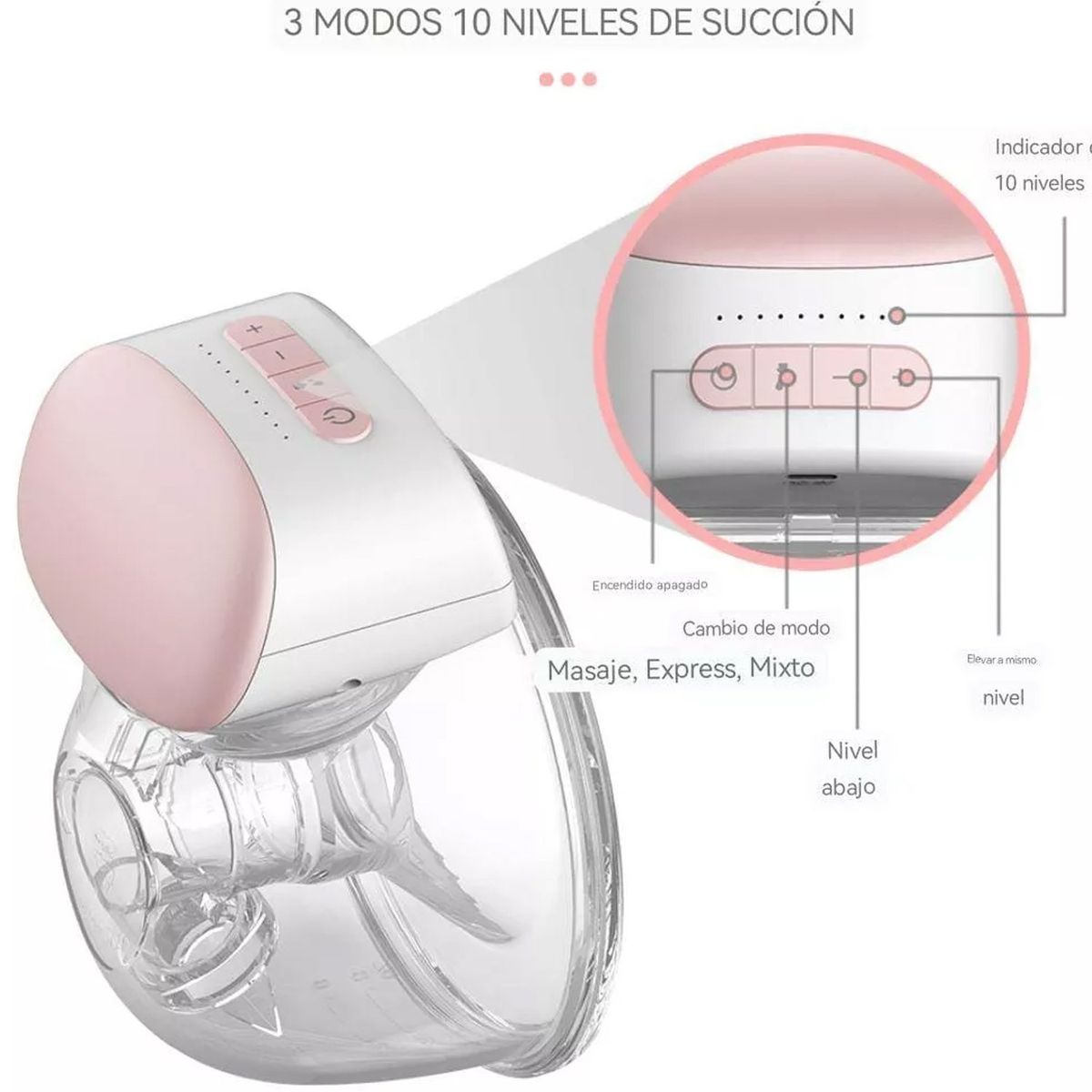 ONE PIXEL - Extractor de Leche Materna Electrico Inalambrico Recargable Portatil Manos Libres con 4 Modos