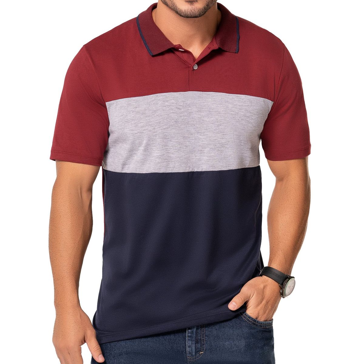 CROYDON - Camiseta Polo Miguel Vino-Azul Croydon para Hombre
