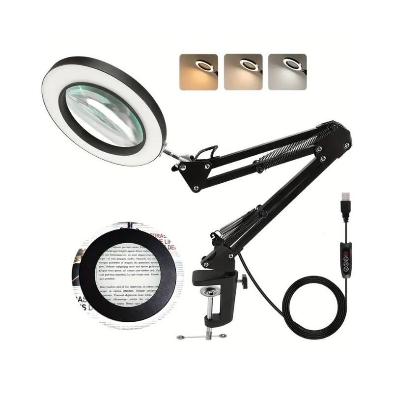 Lupa Con Luz LED Y Brazo Extensible De 3 Secciones - 10x Aumento - Ideal Para Manualidades, Lectura Y Soldadura