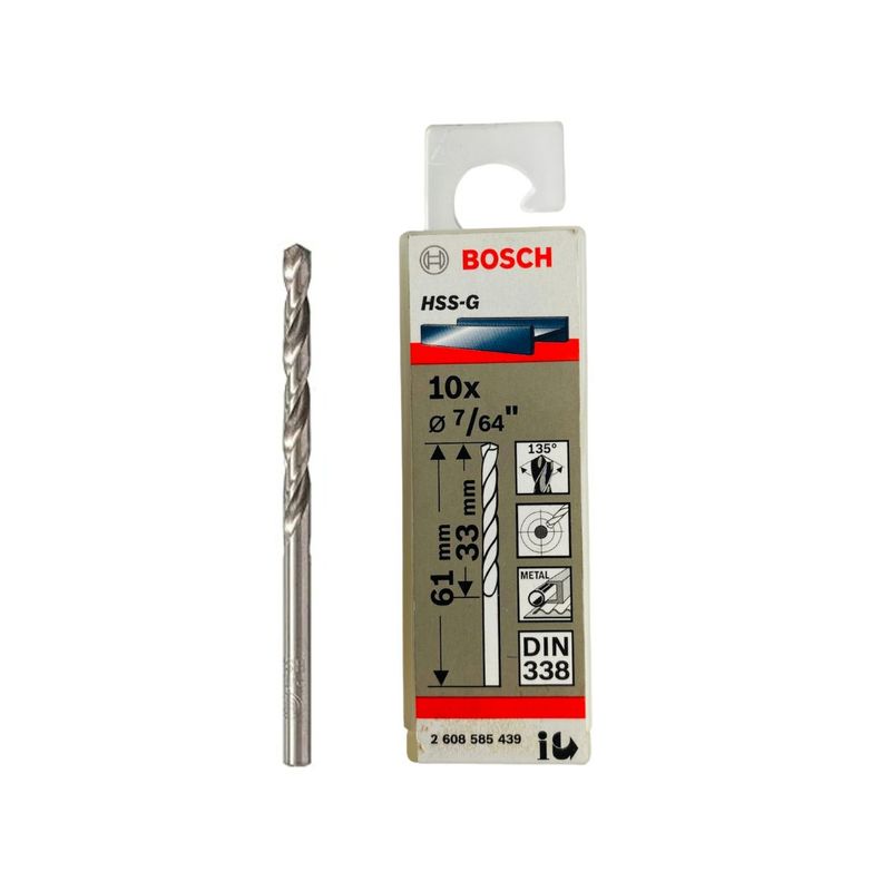 BOSCH - Brocas Cilíndrica Bosch HSS-G 61mm x Ø7/64″ 10 Unid para Metal