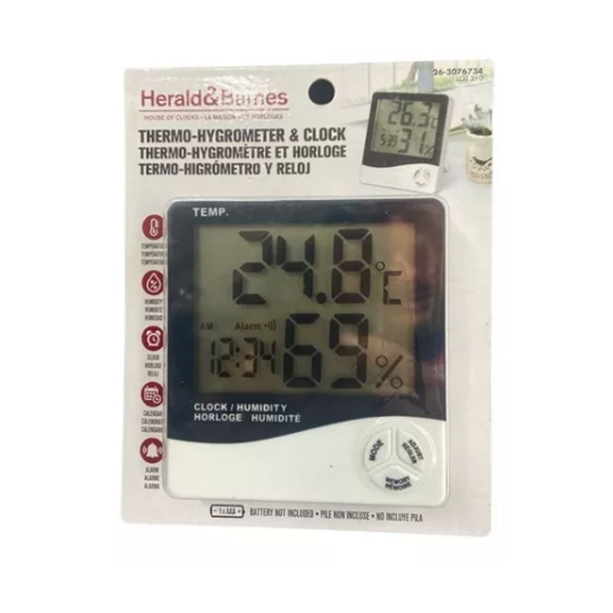 GENERICO - Termohigrometro Termometro Higrometro Reloj Medidor Humedad