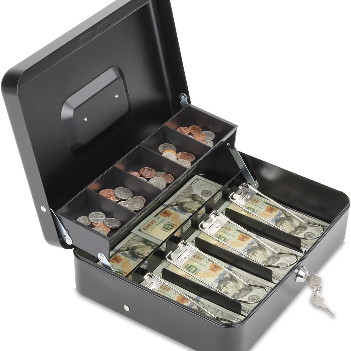 GENERICO - Caja de dinero color negro con bandeja para efectivo