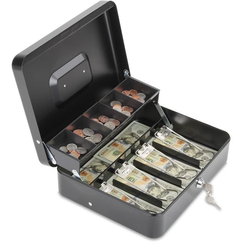 KOBALT - Caja de dinero color negro con bandeja para efectivo
