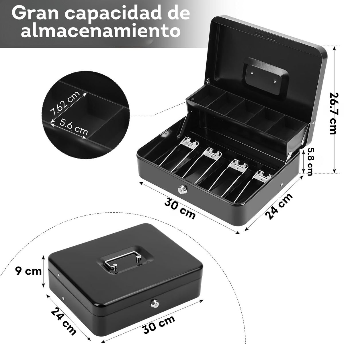 GENERICO - Caja de dinero color negro con bandeja para efectivo