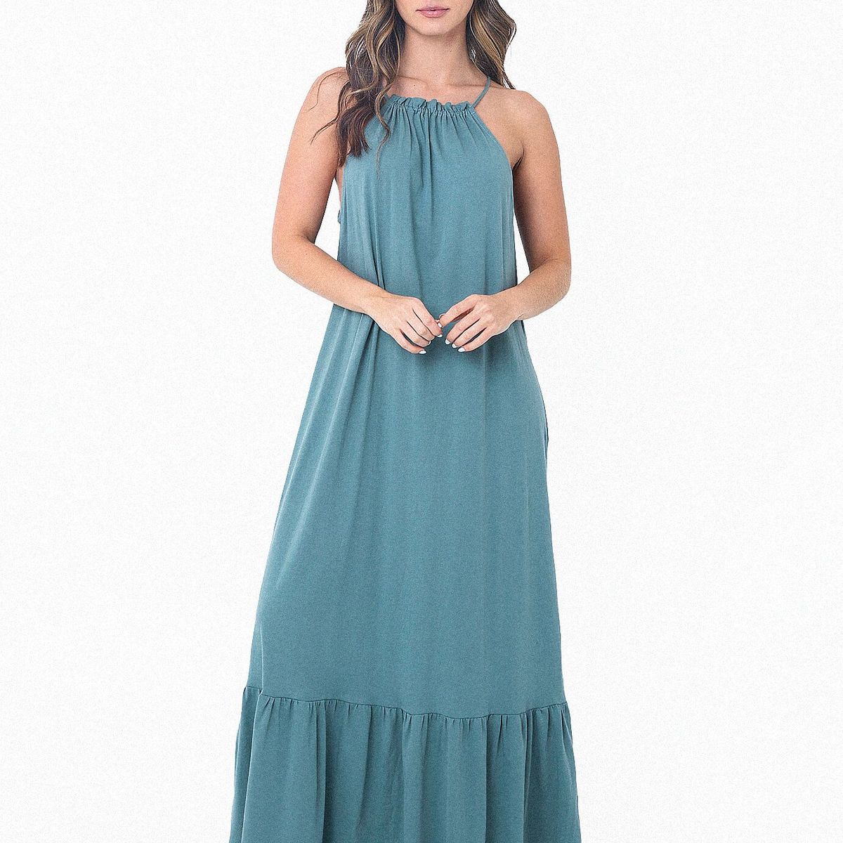 BELIFE - Vestido Largo Verde Con Manga Sisa Sesgada Para Mujer Belife.-