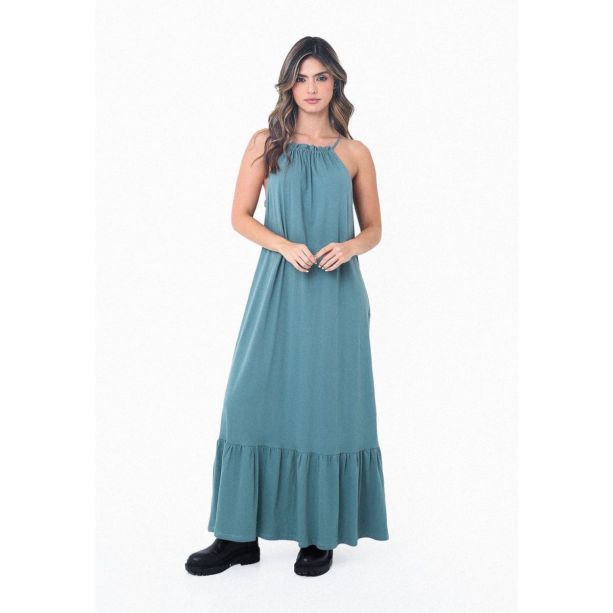 BELIFE - Vestido Largo Verde Con Manga Sisa Sesgada Para Mujer Belife.-
