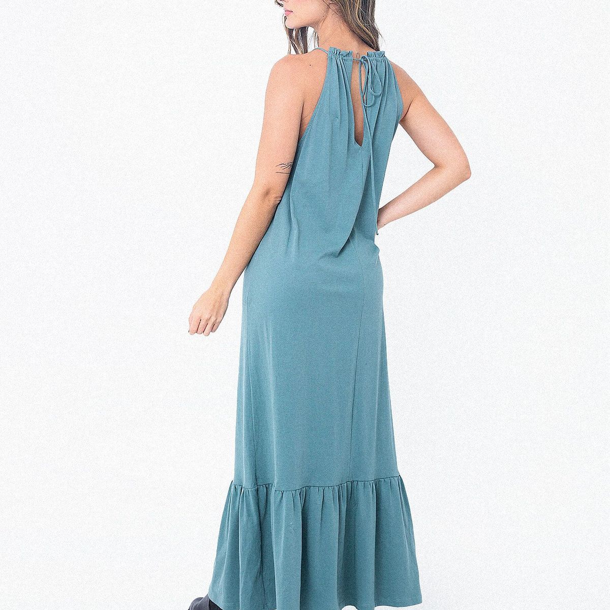 BELIFE - Vestido Largo Verde Con Manga Sisa Sesgada Para Mujer Belife.-