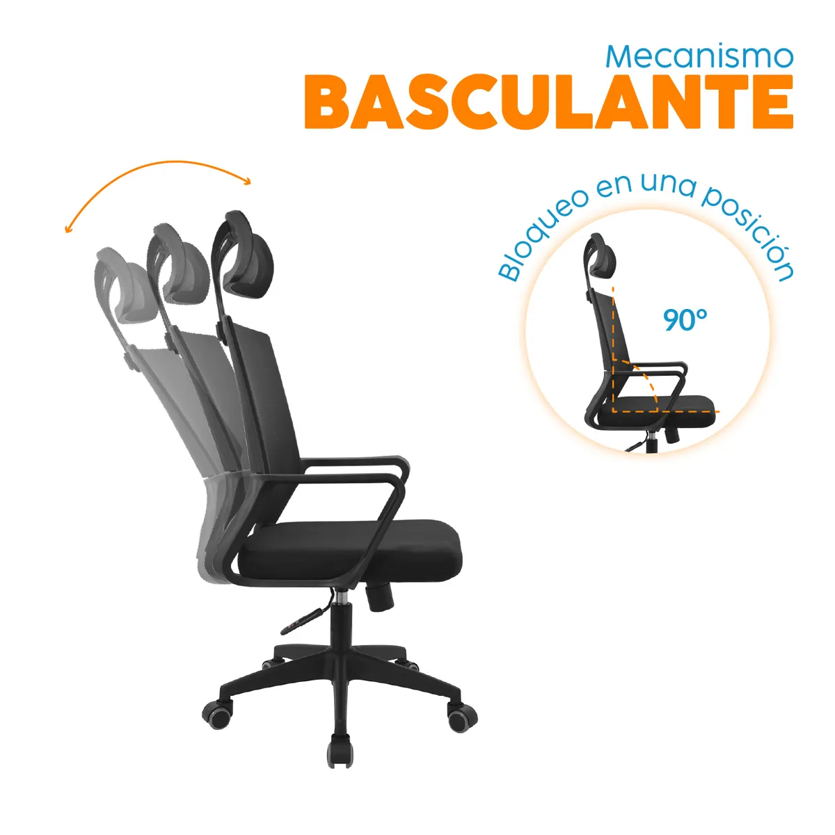 BONNO - Silla de Oficina con Cabecero Styles Negro Bonno