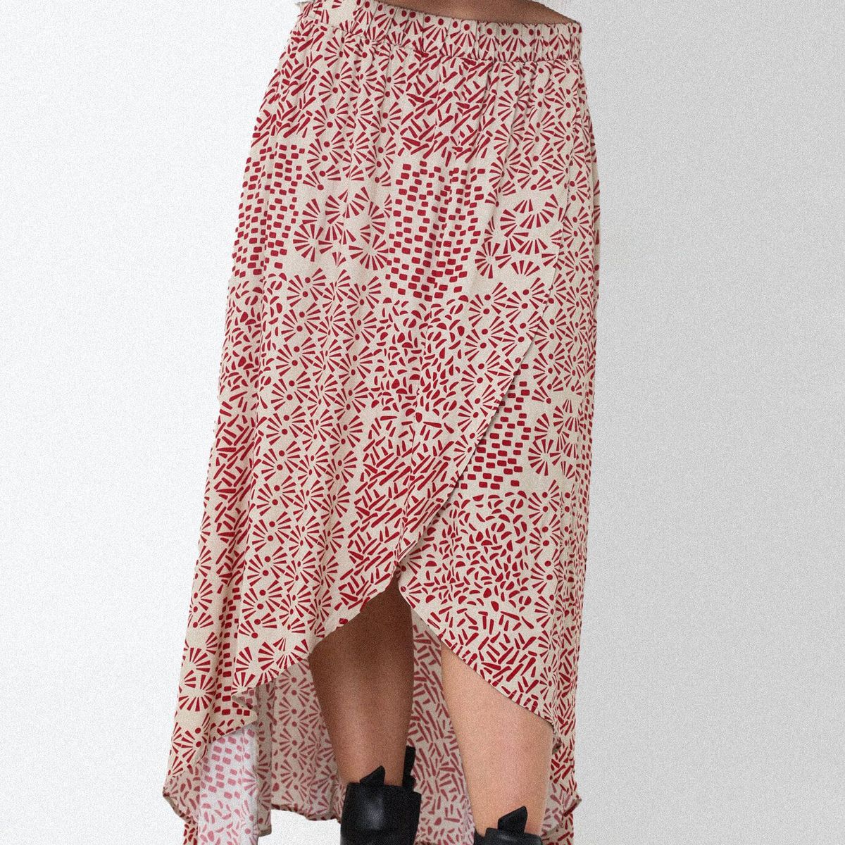 BELIFE - Falda Larga Roja Con Cintura Resortada Y Abertura Frontal Para Mujer Belife