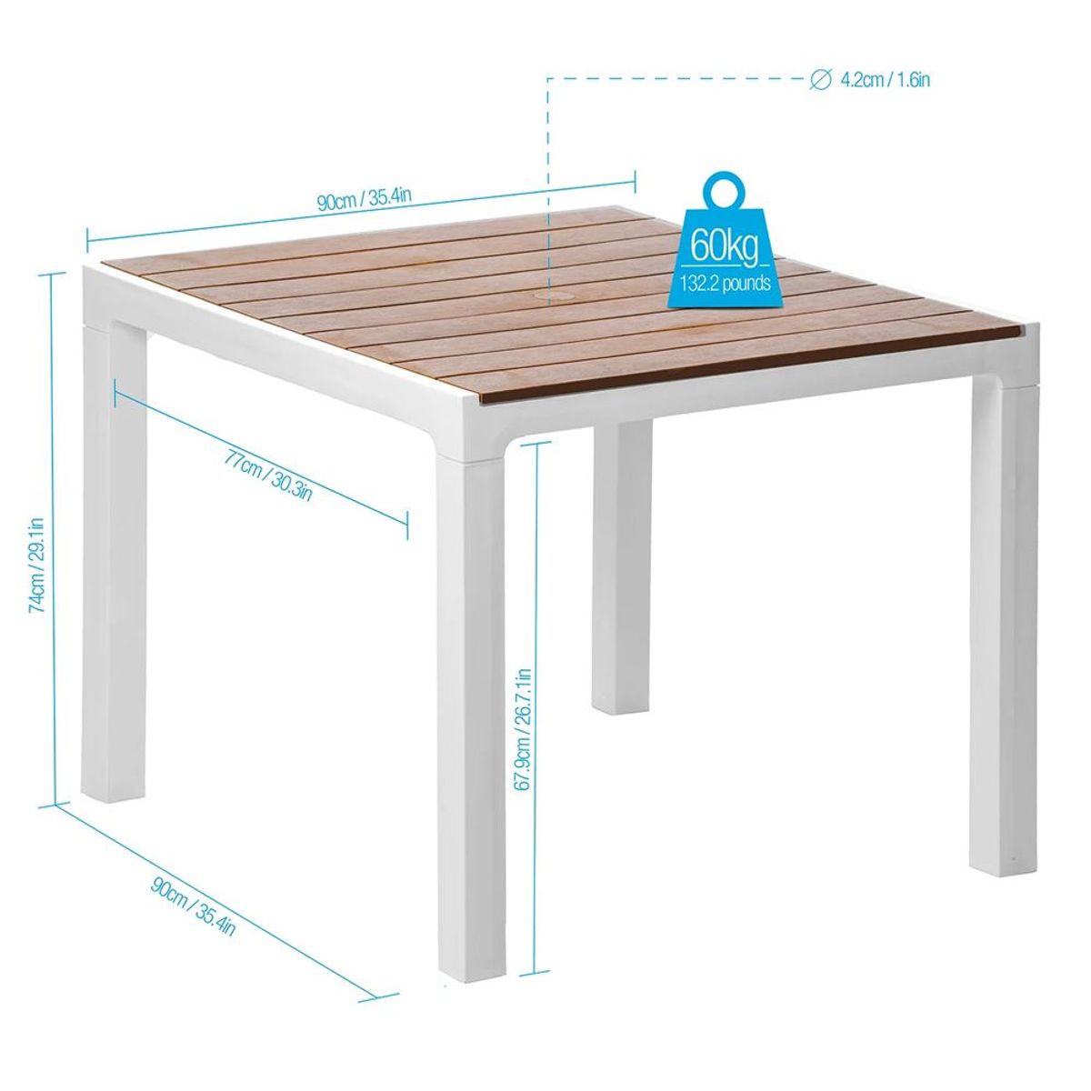 PLASTICOS MQ - Mesa 90x90Cm Madeira 462CARAMELO -Blanco/Caramelo