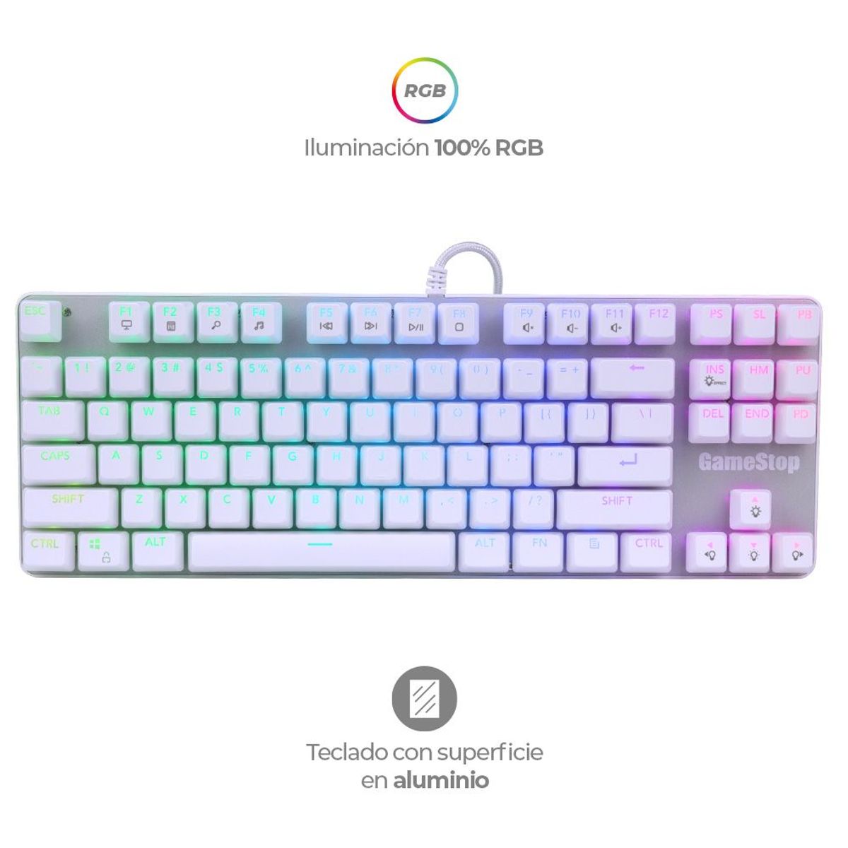 GENERICO - TECLADO MECANICO GAMER BLANCO RGB SWITCH CAFE GS200-B