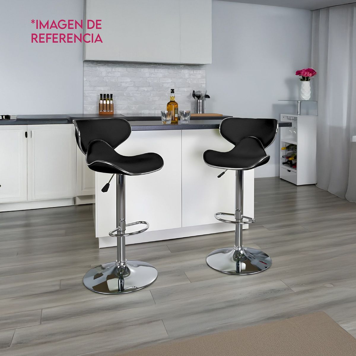 DIMATEX LEON - Silla Bar Butaco Alta Giratoria Barra Bar Cocina Negro RefNasa