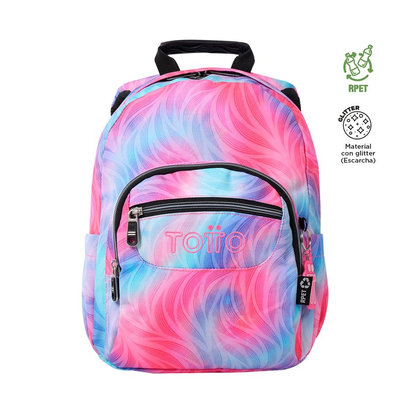 TOTTO - Morral Para Mujer Juvenil Porta PC 10" Tempera Glitter Rosado