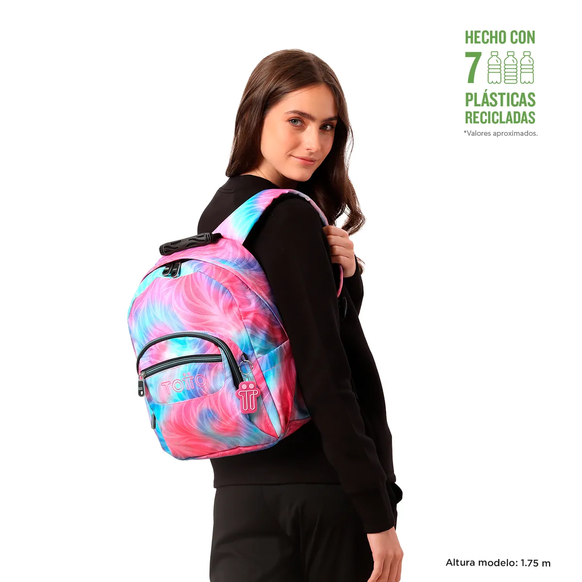 TOTTO - Morral Para Mujer Juvenil Porta PC 10" Tempera Glitter Rosado