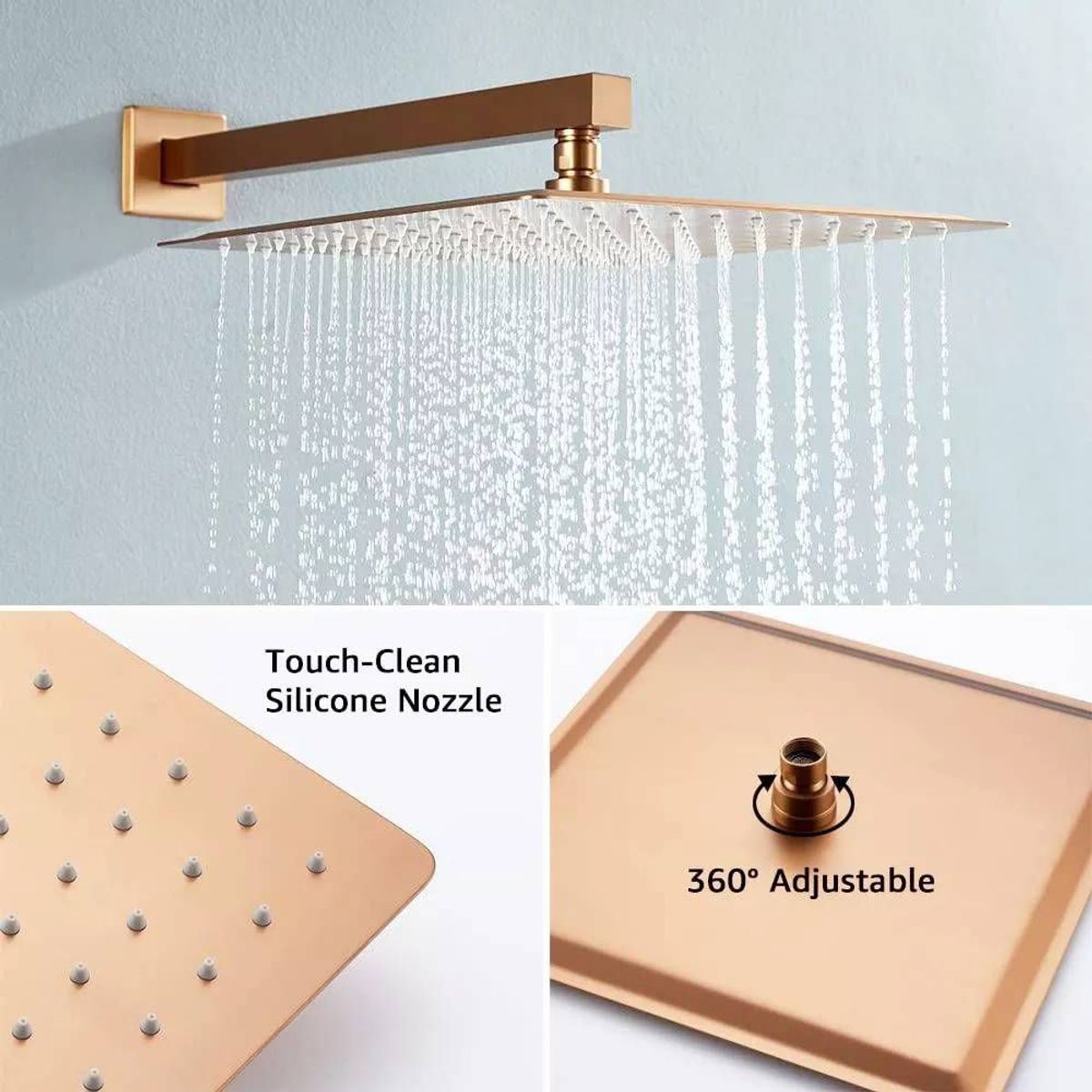 GENERICO - Kit Regadera Oro Rose 25cm Mezclador Doble Perfección Tm-25