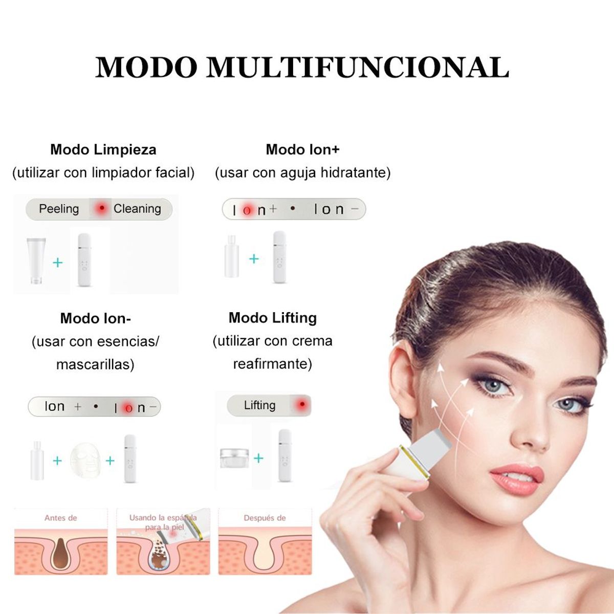 CARER SPARK - Limpiador Facial Exfoliador Ultrasonico Skin Scrubber