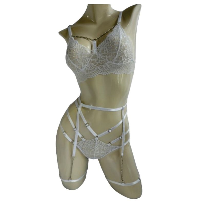 RAINBOW MODA - Brasier en encaje Panti hilo Ropa interior femenina con liguero