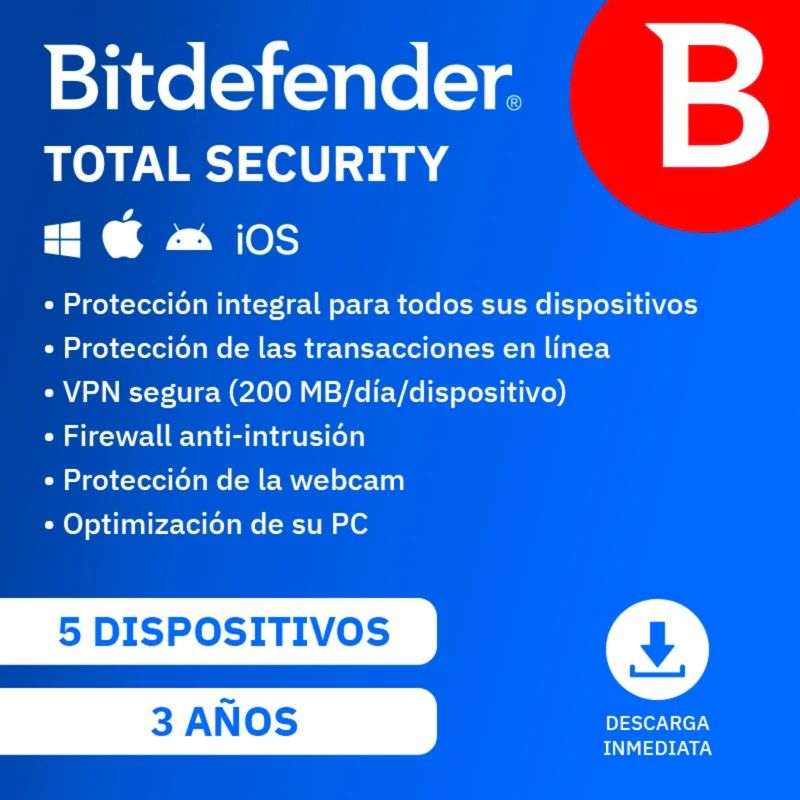 BITDEFENDER - Bitdefender Antivirus Total Security 5 Usuarios, 3 Años