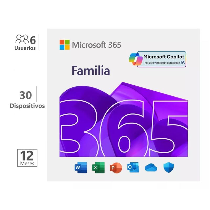 MICROSOFT - Microsoft Office 365 Familia 6 Usuarios 12 meses Onedrive Word Excel