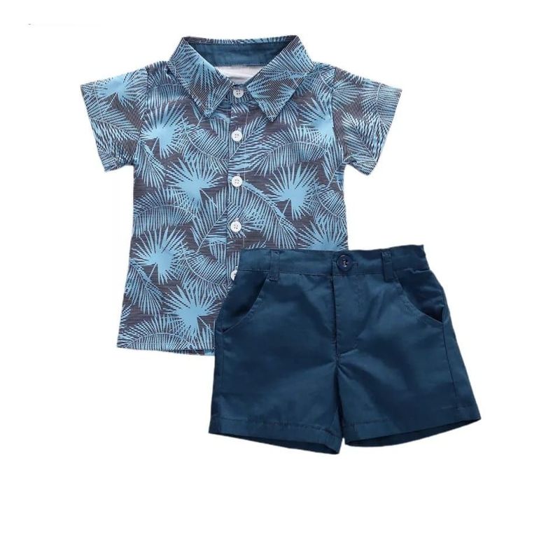 LUSOLSI - Prendas niños conjuntos de vestir camisa de hojas y pantalón corto