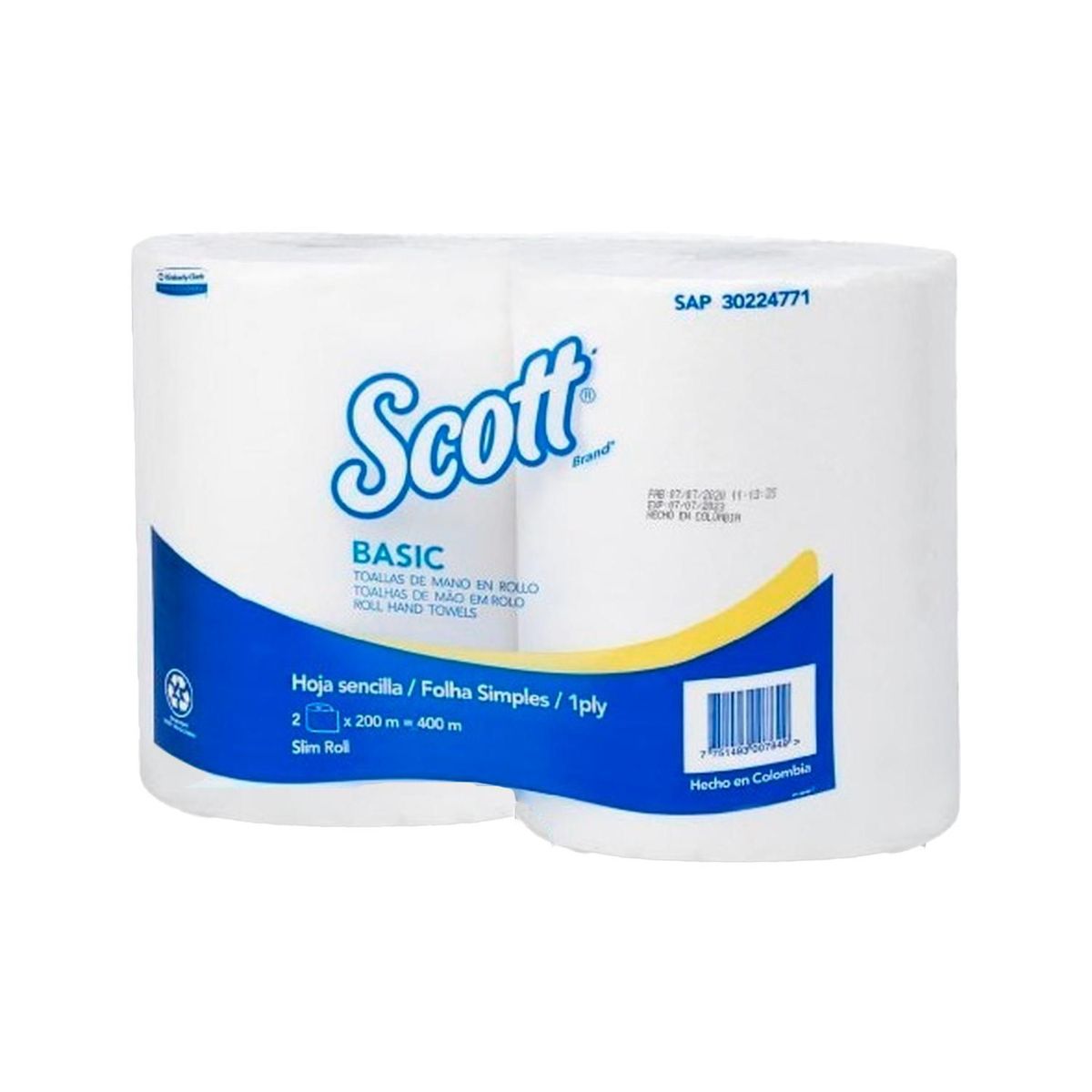 SCOTT - Toalla De Manos Rollo Scott Basic, 1 Hoja - 200mts X 2uds