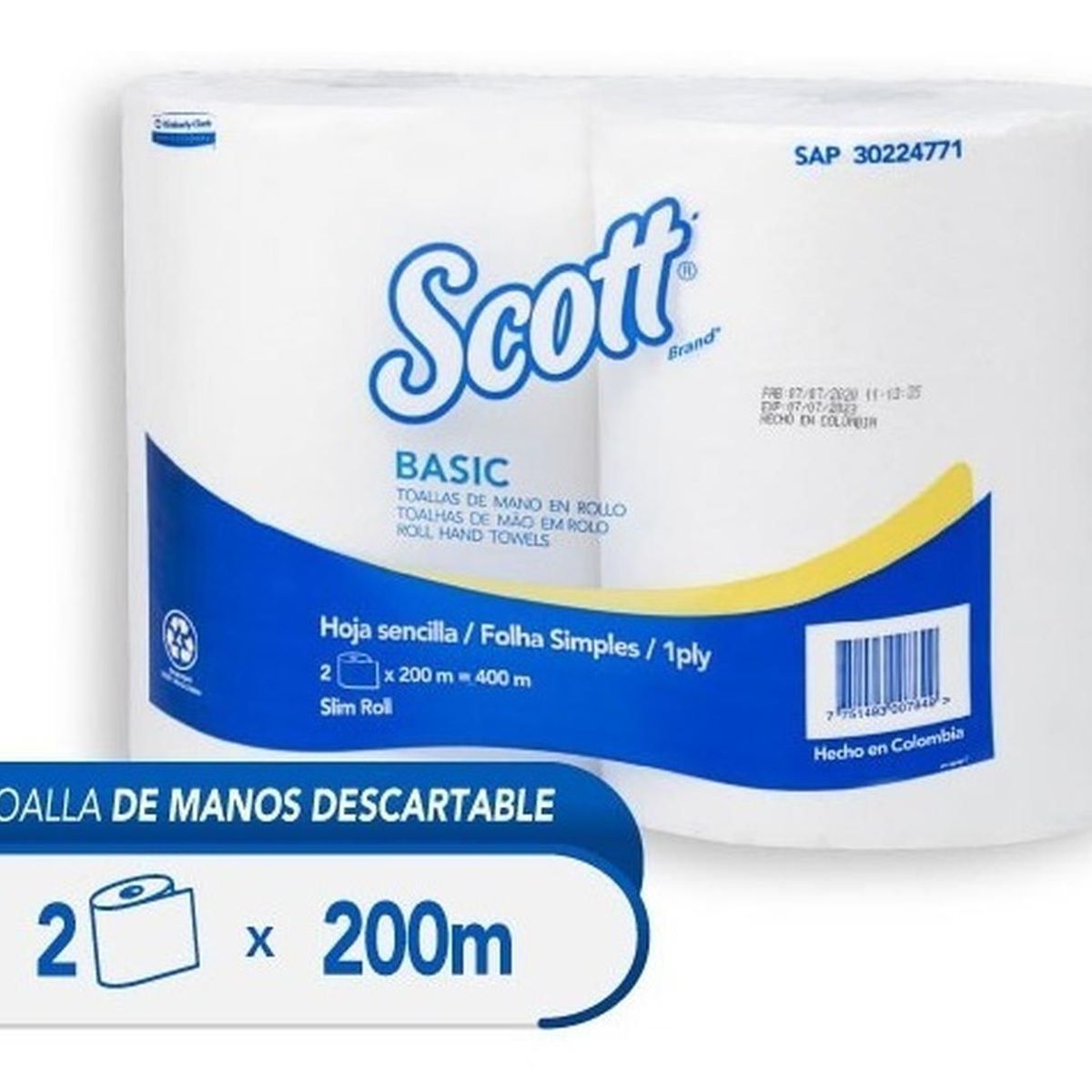 SCOTT - Toalla De Manos Rollo Scott Basic, 1 Hoja - 200mts X 2uds