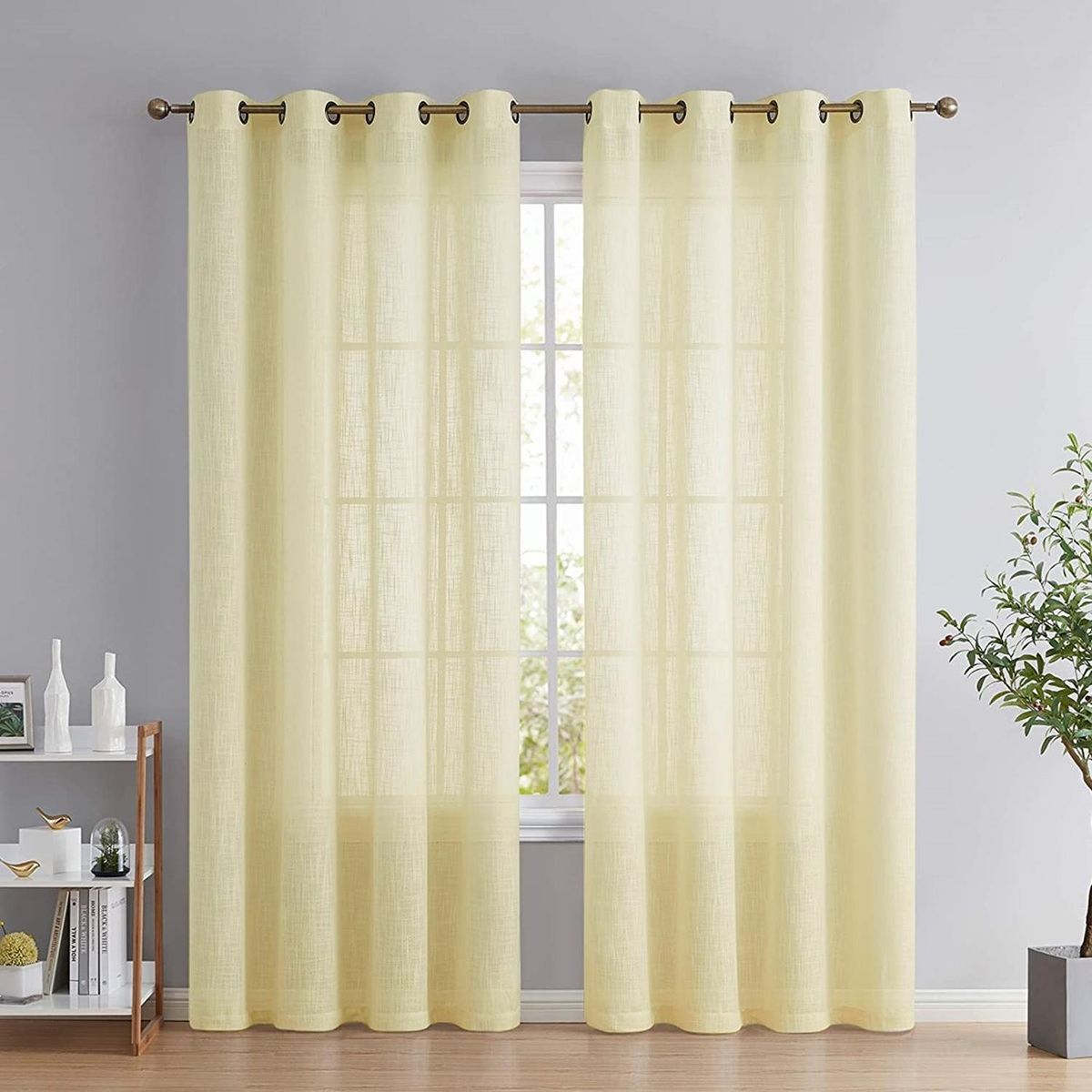 CASATUA - Cortina Visillo Velo 2 Paños 135x220cm Textura Lino Casatua - Crema-