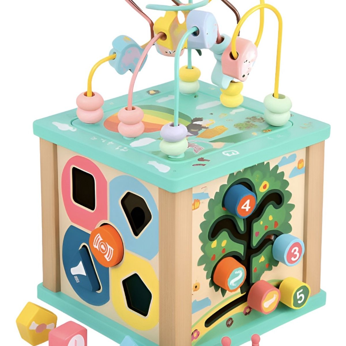 GENERICO - Cubo Didactico Montessori 6 En 1  Madera Niños