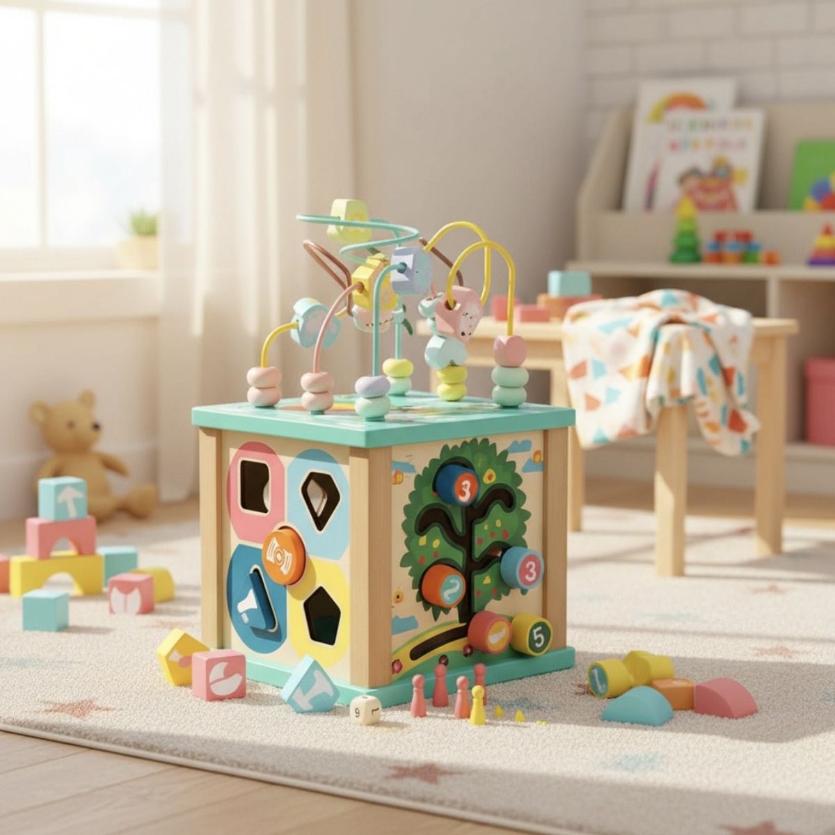 GENERICO - Cubo Didactico Montessori 6 En 1  Madera Niños