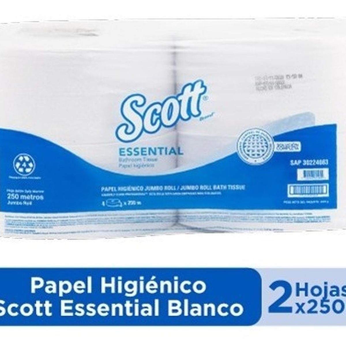 SCOTT - Papel Higienico Rollo Scott Essential, 2 Hojas - 250mts X 4u