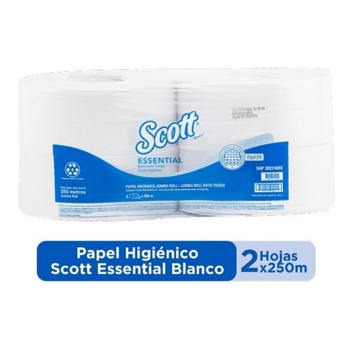 SCOTT - Papel Higienico Rollo Scott Essential, 2 Hojas - 250mts X 4u