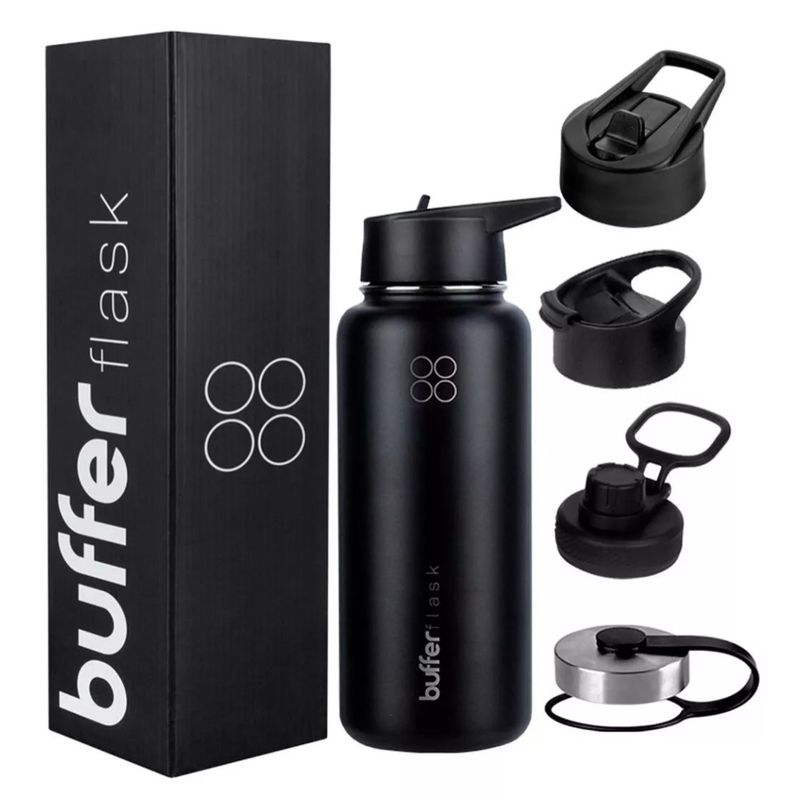 BUFFER FLASK - Termo Botella Agua Termica Inoxidable Buffer + 4 Tapas