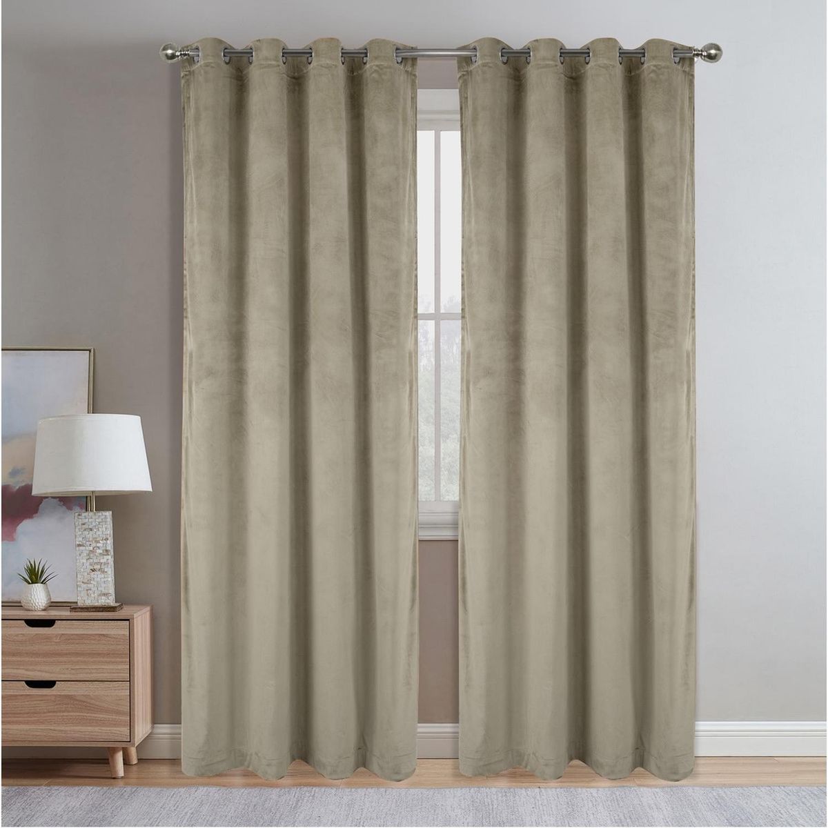 CASATUA - Cortina 100% Blackout Engomada Terciopelo 2 Paños 140x220 - Caqui-
