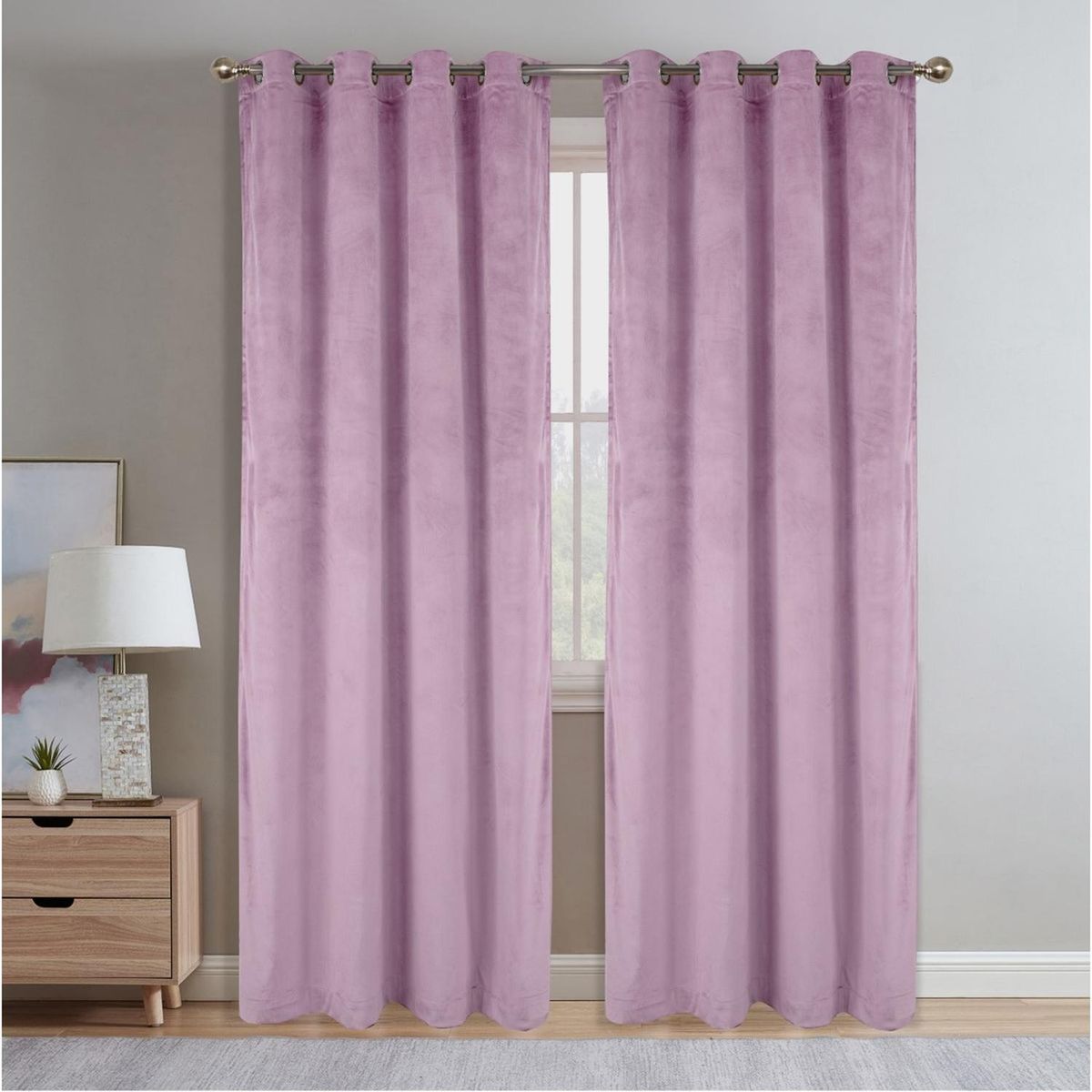 CASATUA - Cortina 100% Blackout Engomada Terciopelo 2 Paños 140x220 - Lila