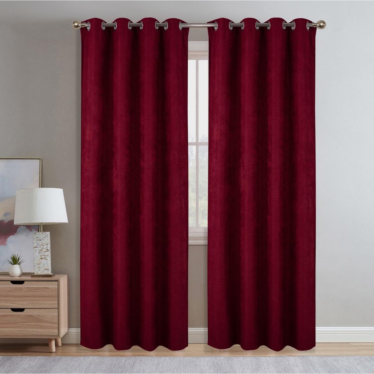 CASATUA - Cortina 100% Blackout Engomada Terciopelo 2 Paños 140x220 - Terracota-