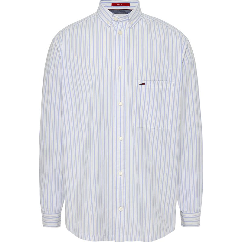 TOMMY HILFIGER - Camisa Manga Larga A Rayas Hombre Celeste Tommy Jeans