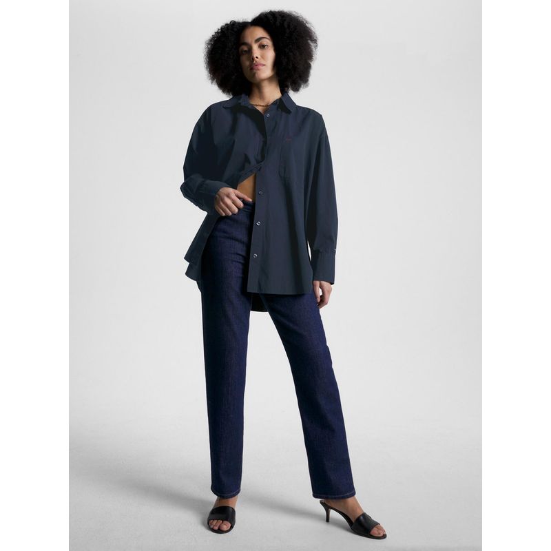 TOMMY HILFIGER - Camisa Oversize De Popelín Mujer Azul Tommy Hilfiger