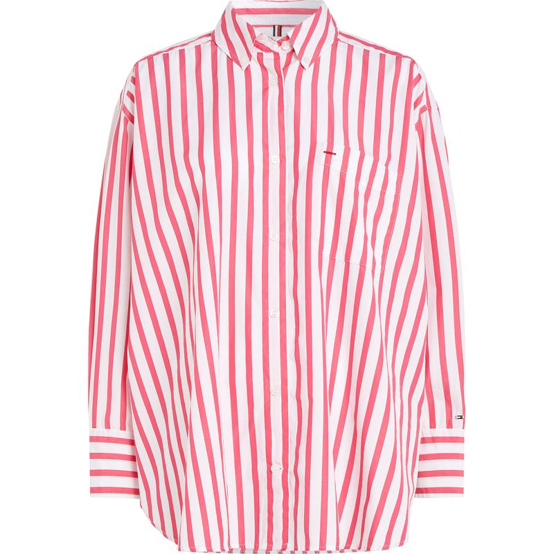 TOMMY HILFIGER - Camisa De Rayas Rosadas De Corte Ancho Tommy Hilfiger