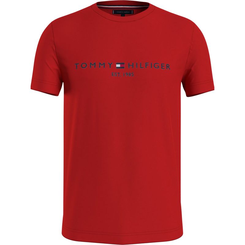 Camiseta De Cuello Redondo Con Logo Hombre Rojo Tommy Hilfiger