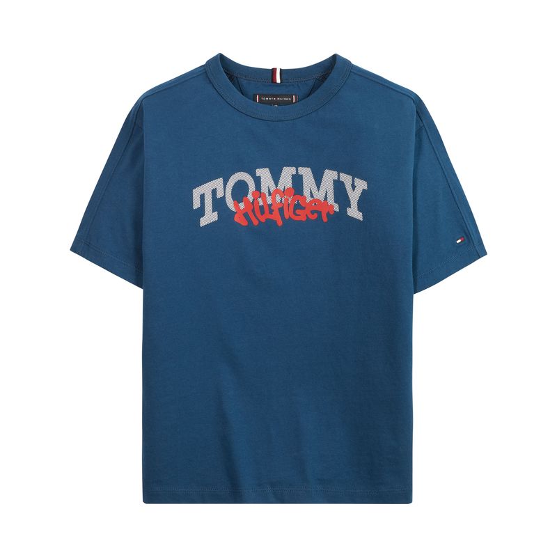 TOMMY HILFIGER - Camiseta Con Logo Estilo Grafiti Niño Azul Tommy Hilfiger