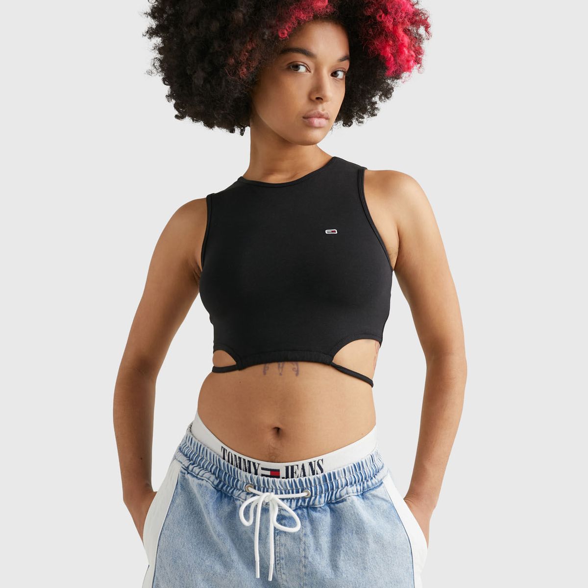 TOMMY HILFIGER - Crop Top Con Tiras Ajustables Y Logo Mujer Negro Tommy Jeans
