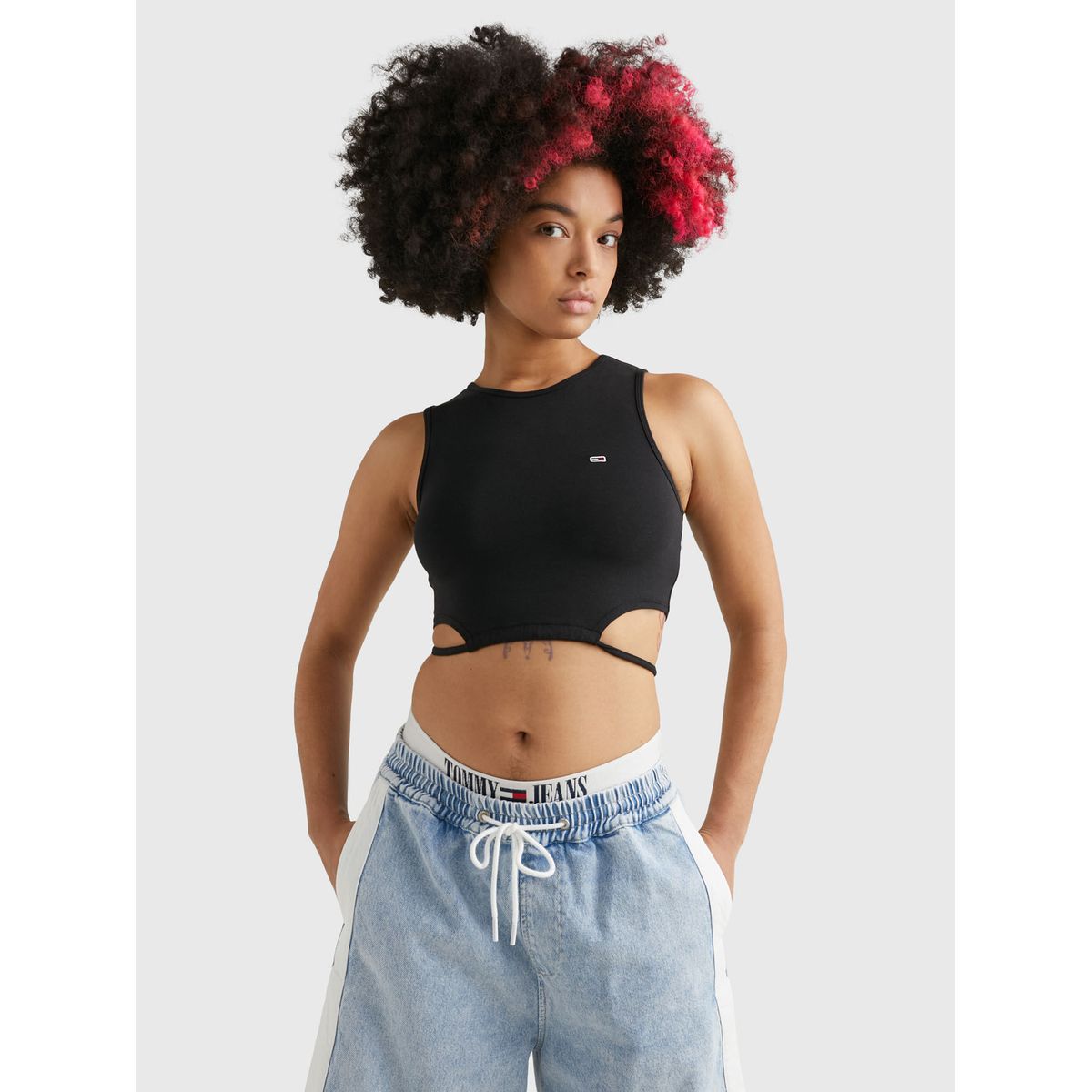 TOMMY HILFIGER - Crop Top Con Tiras Ajustables Y Logo Mujer Negro Tommy Jeans