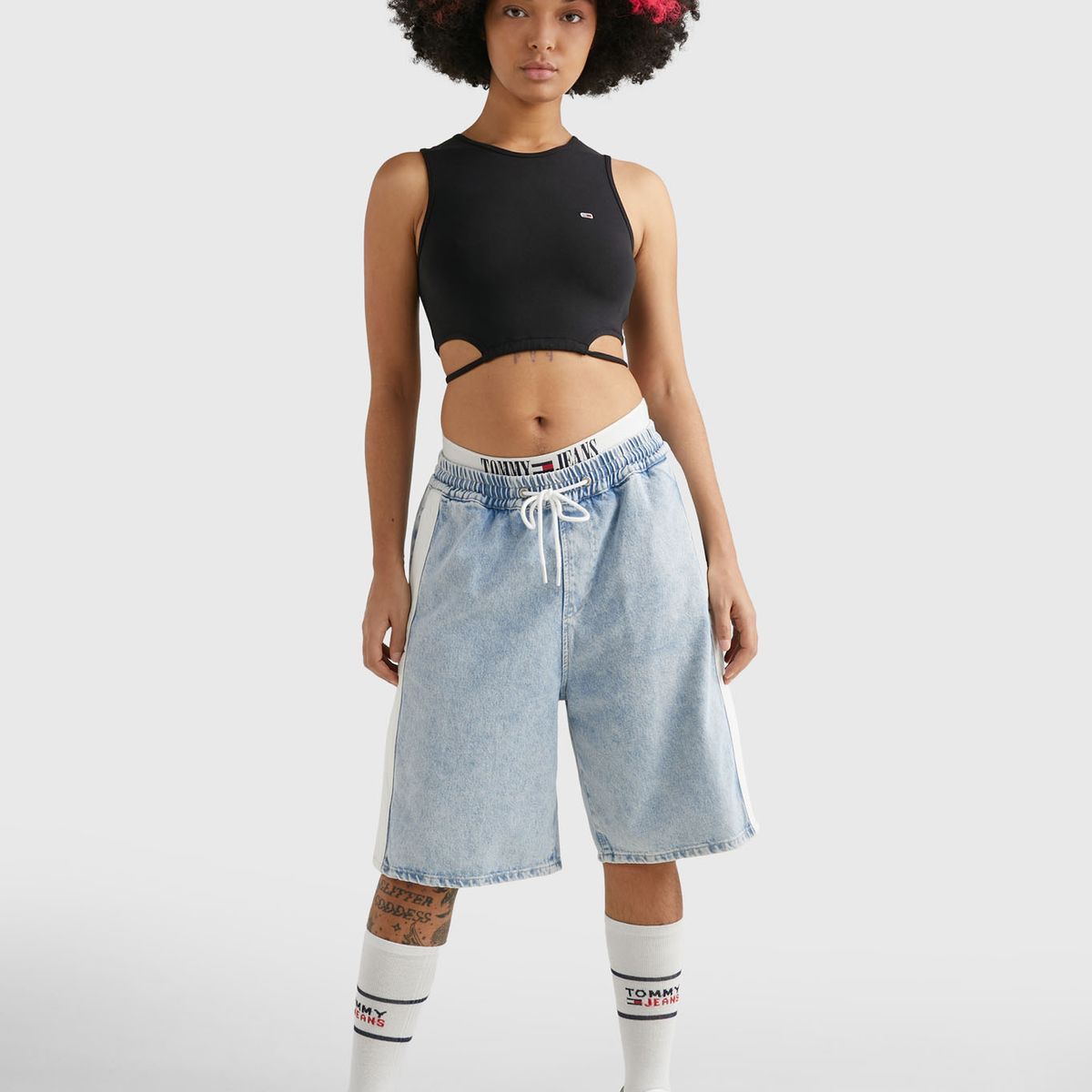 TOMMY HILFIGER - Crop Top Con Tiras Ajustables Y Logo Mujer Negro Tommy Jeans
