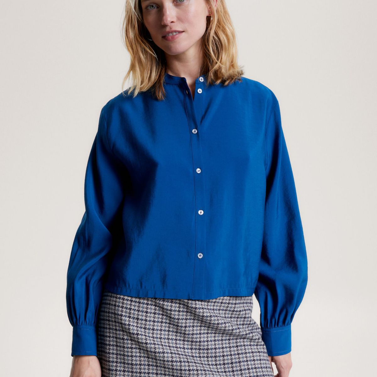 TOMMY HILFIGER - Camisa Sin Cuello Con Corte Cropped Mujer Azul Tommy Hilfiger