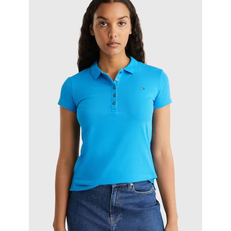 TOMMY HILFIGER - Polo Azul Con Tapeta De Cinco Botones Y Corte Slim Para Mujer Tommy Hilfiger