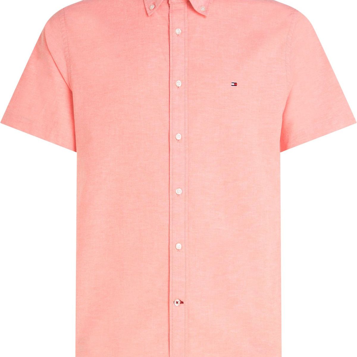 TOMMY HILFIGER - Camisa Manga Corta Liviana Oxford Corte Regular Hombre Naranja Tommy Hilfiger