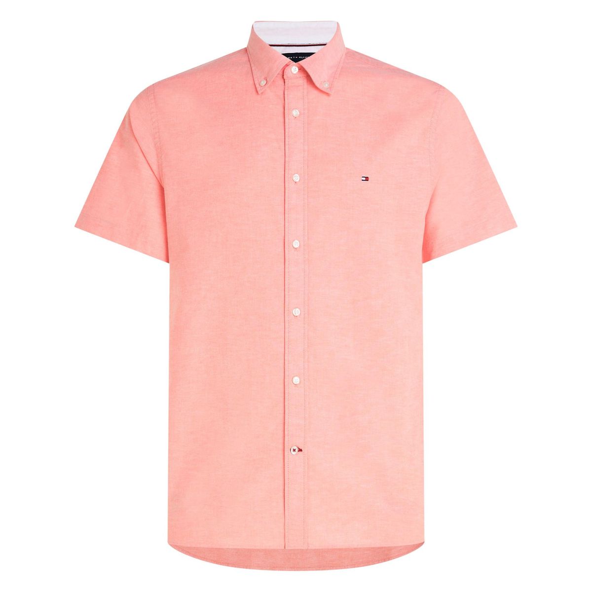 TOMMY HILFIGER - Camisa Manga Corta Liviana Oxford Corte Regular Hombre Naranja Tommy Hilfiger