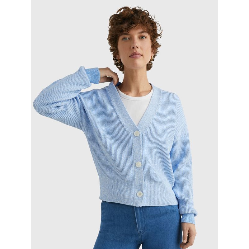 TOMMY HILFIGER - Cárdigan De Corte Cropped Y Amplio Mujer Celeste Tommy Hilfiger